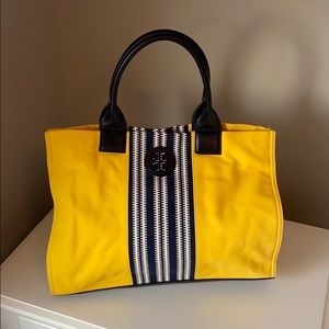 Tory Burch canvas tote bag (yellow, navy, white)